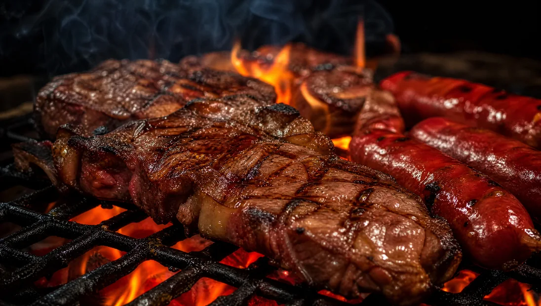 Carne y chorizo al carbón